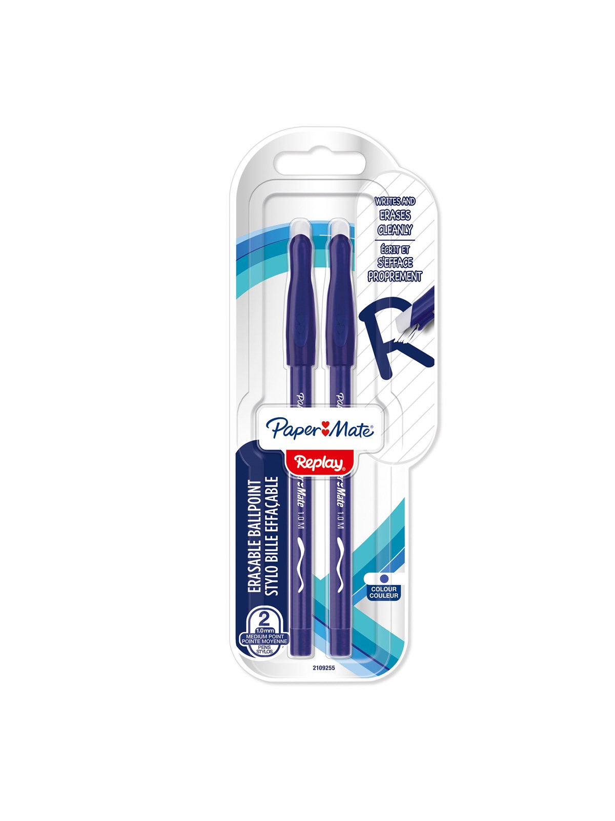 Paper Mate Replay Radierbarer Kugelschreiber | mittlere Spitze (1,0 mm) | blau | 2 Stück