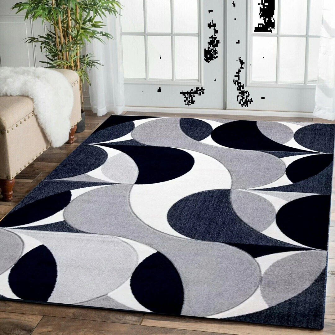 Metro Rectangle Geometric Dhurrie Navy Rectangle 160 x 230 cm