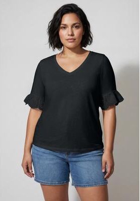 Plus Size Women's Eyelet Trim Top by Avenue in Black (Size 14)