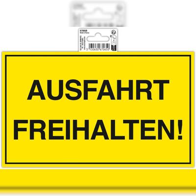 Exacompta 67065B Hinweisschild selbstklebend, Ausfahrt freihalten, schwarz auf gelbem Hintergrund, 25x15 cm, PVC -