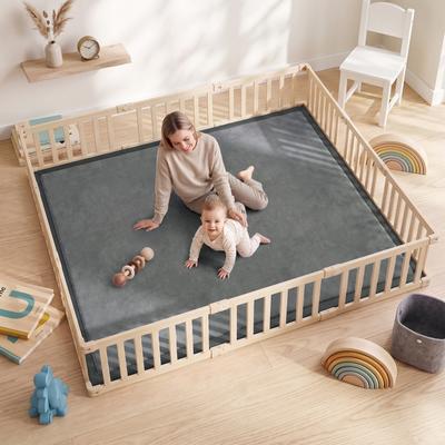 "Qaba 1.2"" Thick Baby Play Mat, Large 71"" x 59"" Playpen Mat, Non-Slip, Water-Resistant, Easy-Care, Soft Flannel Nursery Rug"