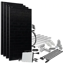Offgridtec® Solar-Direct 1800W HMS-1600-4T Solaranlage Full Black Schuko-Anschluss - 5m Anschlusskabel – Montageset Biberschwanz - 0% MwSt. (gemäß§12 Abs.3 UstG**)