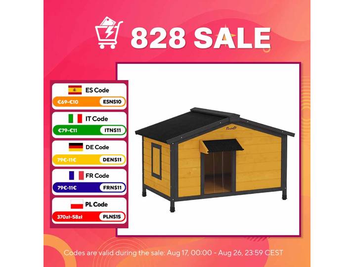 Nichoir extérieur pour chien Pawhut avec toit en asphalte 97X72X65Cm Bois naturel