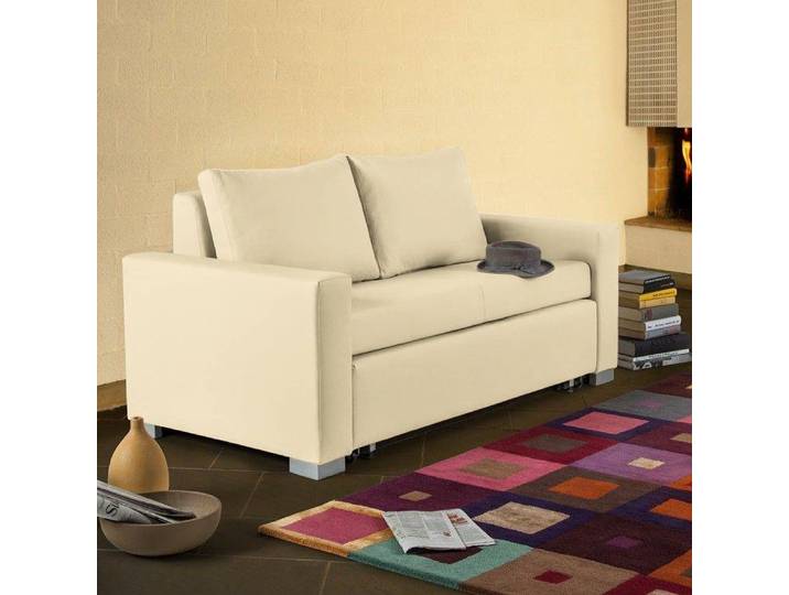 Schlafsofa Basic Beige/Beige Kunstleder Koda 153cm mit Schlaffunktion Modern