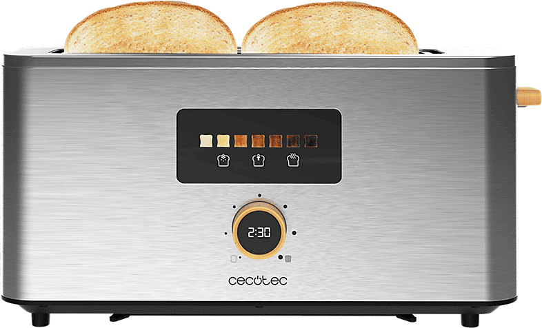 Tostadora - Cecotec Touch&Toast; Extra, 1000 W, 1 ranura, 2 rebanadas, 7 niveles, Pantalla táctil, Inox
