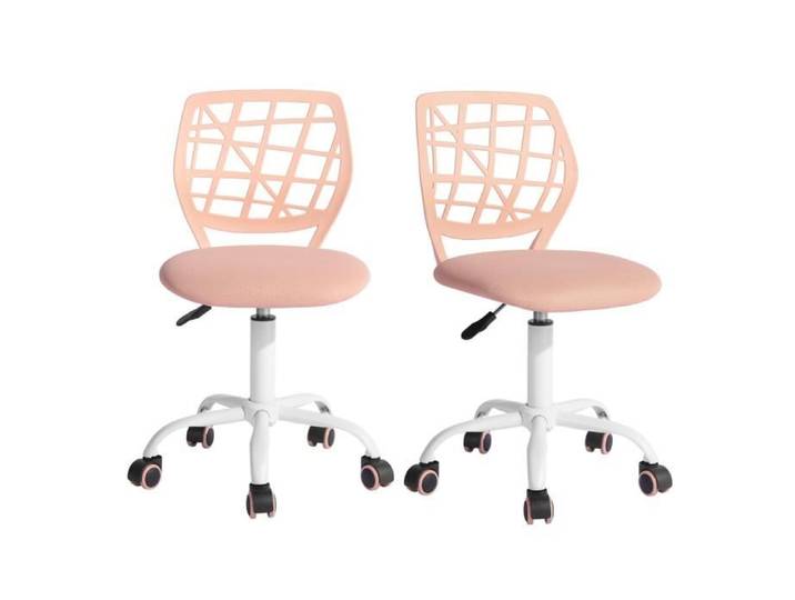 Chaise de bureau - FURNITURER - Lot de 2 Adolescents - Pivotante - Réglable en hauteur - Siège tissu rose pâle