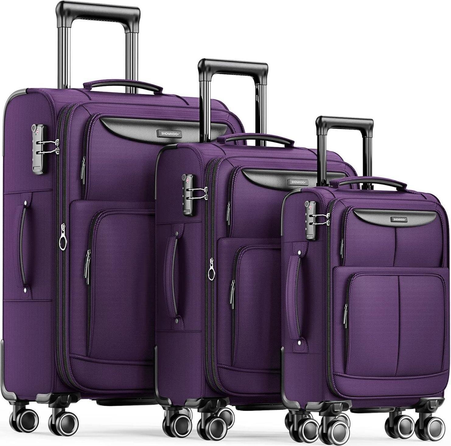SHOWKOO 3-teiliges Stoffkoffer Set TSA Schloss 4 Rollen Violett