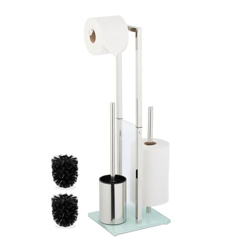 Relaxdays toiletaccessoires set met toiletborstel en wc-rolhouder, zilver en transparant, H x B x D: 64,5 x 24 x 18 cm