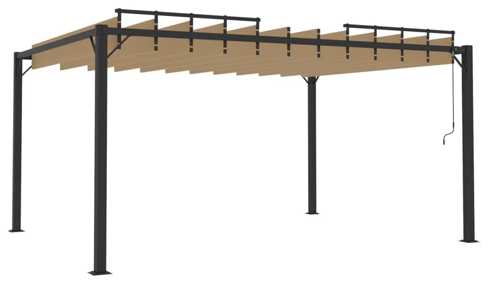 Pergola mit Lamellendach - 3 x 4 Meter - Aluminiumrahmen - Taupefarbener Polyesterstoff