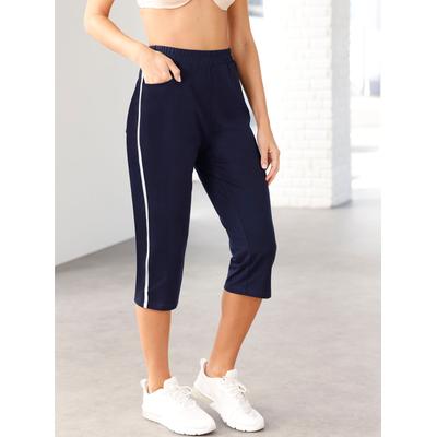 Caprihose, Damen, Gr. 42, Normalgrößen, blau (marine), 100% Baumwolle, unifarben, kurz, Hosen Caprihose
