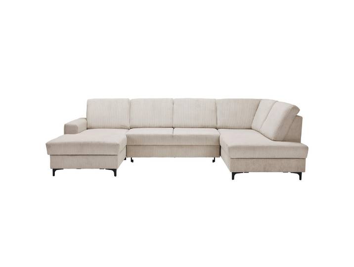 Stylife Wohnlandschaft ink. Funktionen, Hellgrau, Metall, Ottomane rechts, U-Form, 317x185 cm, Made in EU, Rücken echt, Wohnzimmer, Sofas & Couches, Wohnlandschaften, Wohnlandschaft U-Form