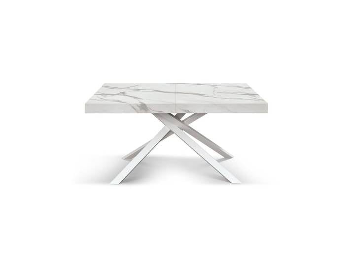 Table en bois blanc, piètement blanc, extensible 140 × 90 - 220 × 90