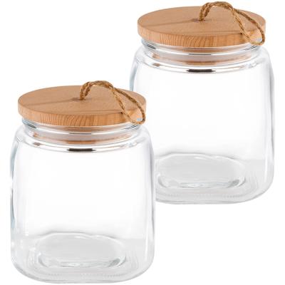 Vorratsglas APS "Woody", transparent (transparent, natur), B:14cm H:17cm L:14cm, Glas, Lebensmittelaufbewahrungsbehälter, zum Dekorieren und Aufbewahren, 2 Liter