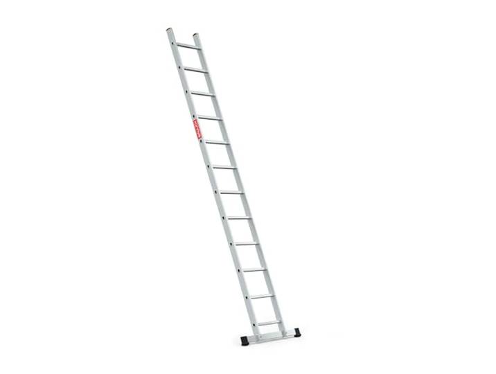 BAULICH – Aluminium Anlegeleiter - 12 Sprossen, Professionell, für Renovierungs-, Wartungs- und technische Arbeiten, Geriffelte Sprossen, rutschfeste Fußkappen, Haken, bis 150 kg, 5 kg, Silber