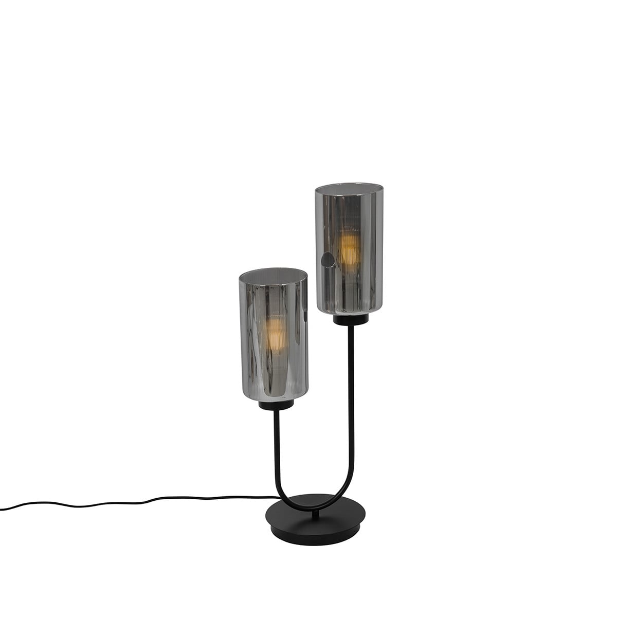 Qazqa Art Deco tafellamp zwart met transparant grijs glas, 2-lichts