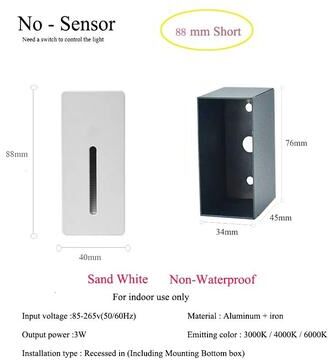 Uplift Picks 3W PIR Motion Sensor Stair Light Slim LED Wall Lamp white No Sensor (88mm) 3 W warm White (3000k)