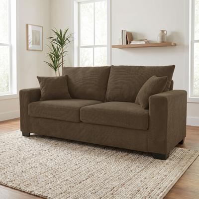 Ostweer Comfortable Upholstered Sofa Couch with 2 Throw Pillows, Coffee Loveseat 2 Seater Sofa Couch Accent Sofa Couch