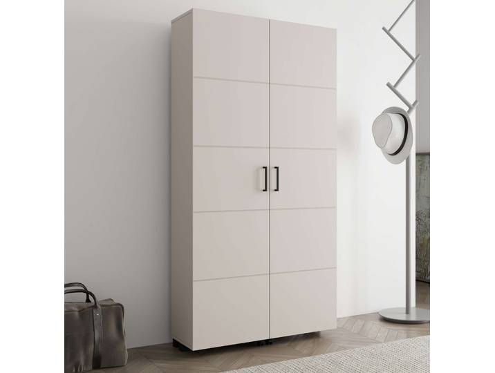 Schuhschrank HOME AFFAIRE Islay, Drehtüren auf Rollen, B/T/H: 91,6/32,4/184,4 cm , beige (kaschmir), B:91,6cm H:184,4cm T:32,4cm, Holzwerkstoff, Schränke, Schuhschrank, Schuhkommode mit Platz für ca. 40 Paar Schuhe bis Gr. 40