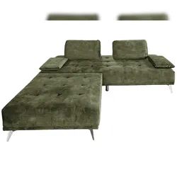 KAWOLA Sofa WIOLO Schlafsofa Daybed mit Hocker velvet moosgrün