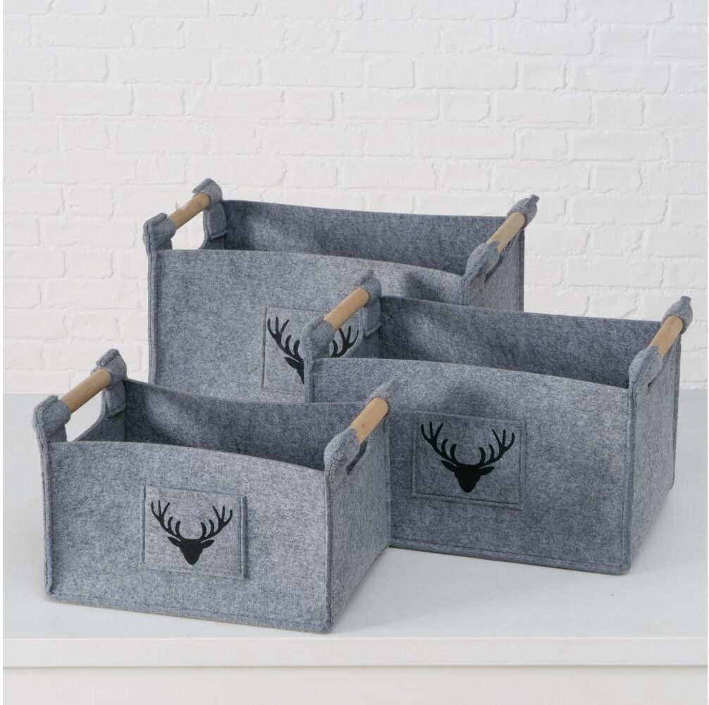 Aufbewahrungskorb BOLTZE "Karly 3er", grau, B:50cm H:32cm T:35cm, Filz, Aufbewahrungsboxen, Aufbewahrungskorb grau B/H/T: 50cm x 32cm x 35cm
