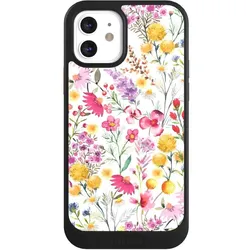 Nivocase Hülle für Apple iPhone 12 Handyhülle NIVOcore Case Schwarz Blumen Frühling Muster (Apple iPhone 12), Smartphone Hülle, Schwarz