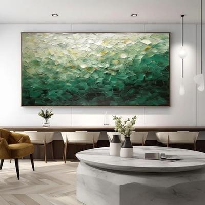 Handgefertigtes Ölgemälde auf Leinwand, Wandkunst, Dekoration, zeitgenössische grüne Zusammenfassung für Heimdekoration, gerolltes, rahmenloses, ungedehntes Gemälde