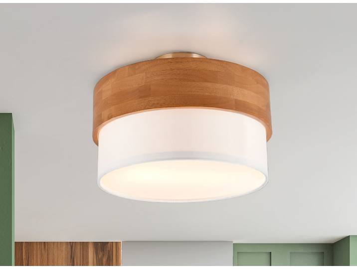 Deckenleuchte Holz & Stoffschirm Ø 30cm