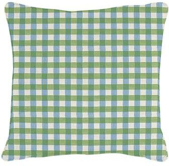 "Gale Check Sunbrella Outdoor Pillow - Cornflower/Kiwi, 16"" x 16"" - Ballard Designs"