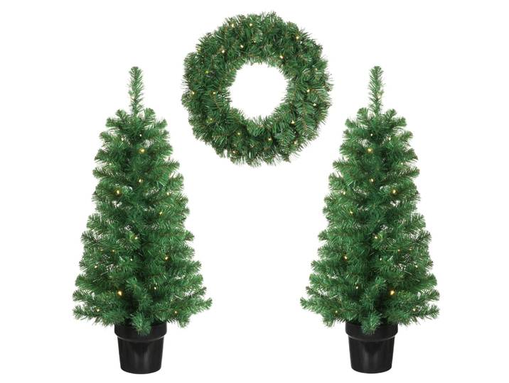 Lot de 2 sapins de noël artificiel et 1 couronne LED