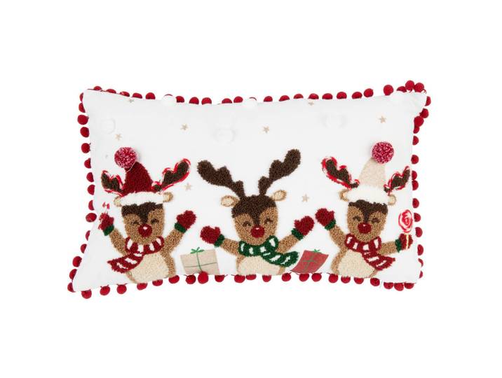 Weihnachtlicher Kissenbezug mit Hirsch-Motiv, rot, grün, gold und weiß, 50x30cm