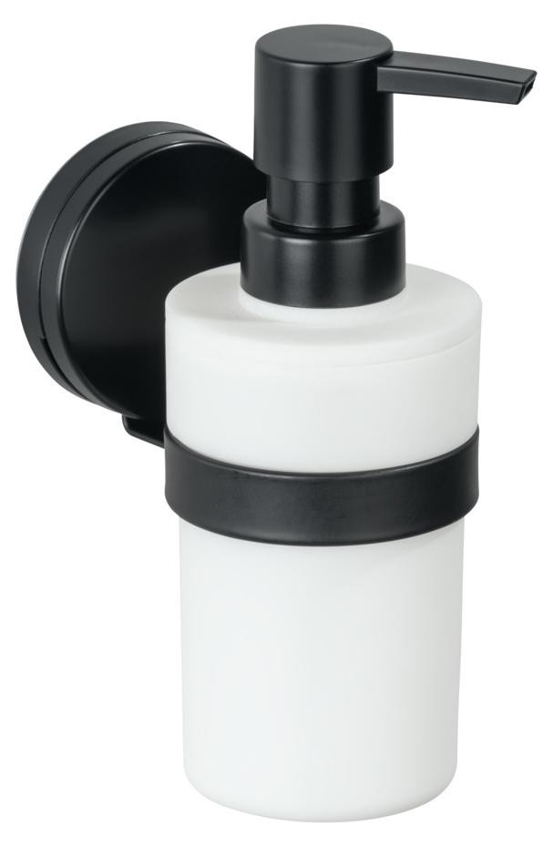 WENKO Static-Loc® Plus Zeepdispenser Pavia, zwart, 220 ml, B/D/H: 6 x 16 x 9 cm