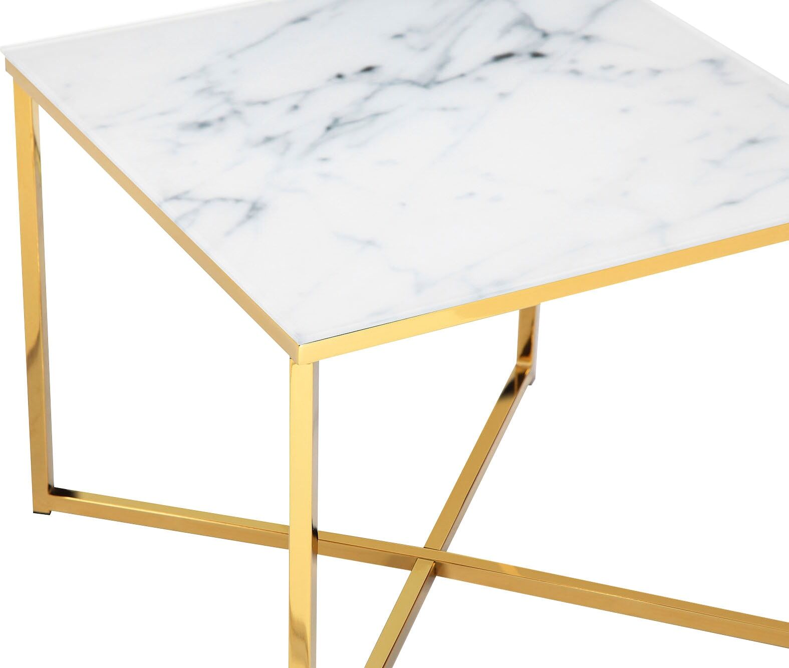 Beistelltisch SALESFEVER "Caorle Stilvoller Tisch", weiss (weiß, gold, gold, weiß), B:50cm H:42cm T:50cm, Tische, Beistelltisch, Elegante Tischplatte in edler Marmoroptik weiß, gold, gold, weiß B/H/T: 50cm x 42cm x 50cm, Weiss/Gold