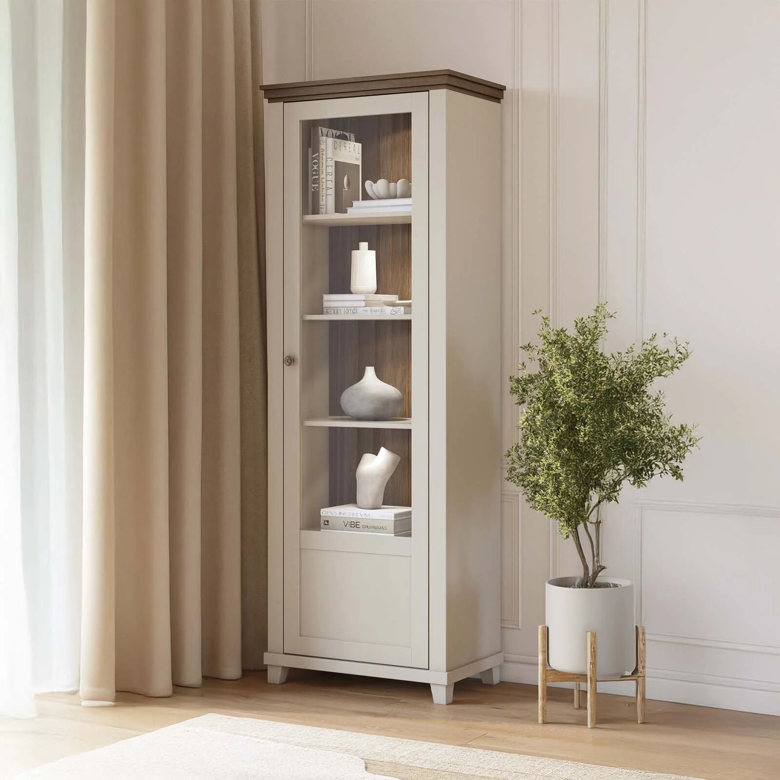 garneroarredamenti Vetrinetta 71x200h cm 1 anta apertura a sinistra beige Texel