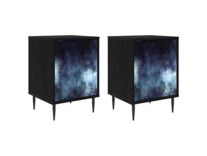 HFXHIJXQ Nachttisch 2er Set Schwarz Eichen-Optik 36x33x51 cm RAALTE Zwei moderne Beistelltische fürs Schlafzimmer mit großem Stauraum hinter 2 Türen und erhöhten Füßen.