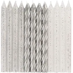 24 Geburtstagskerzen silber Mix