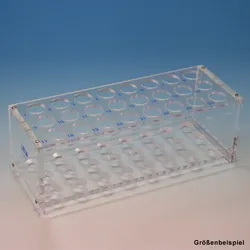 Reagenzglasgestell aus Plexiglas für 6 Gläser bis 18 mm Ø, ohne Stäbe