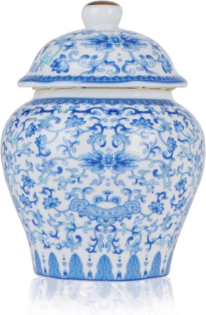 Chinese Wit Blauw Keramische Gember Vaas met Deksel in Chinees Porselein Stijl