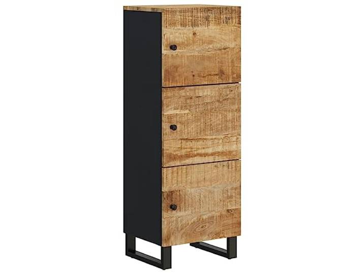 Coespram Highboard Massivholz Mango Schrank 40x33x110 cm Kompakter Beistellschrank aus Echtholz mit Metallbeinen und 3 Fächern für Wohnzimmer und Flur. Flexibler Türanschlag.