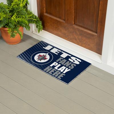 Evergreen "28 in. x 16 in. Winnipeg Jets ""Fans Play Here"" PVC Door Mat"