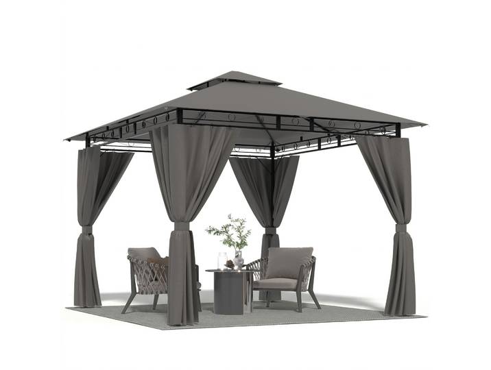 Gazebo de jardin 3 x 3 mètres, gazebo de luxe imperméable, tente de fête, structure métallique, toit double