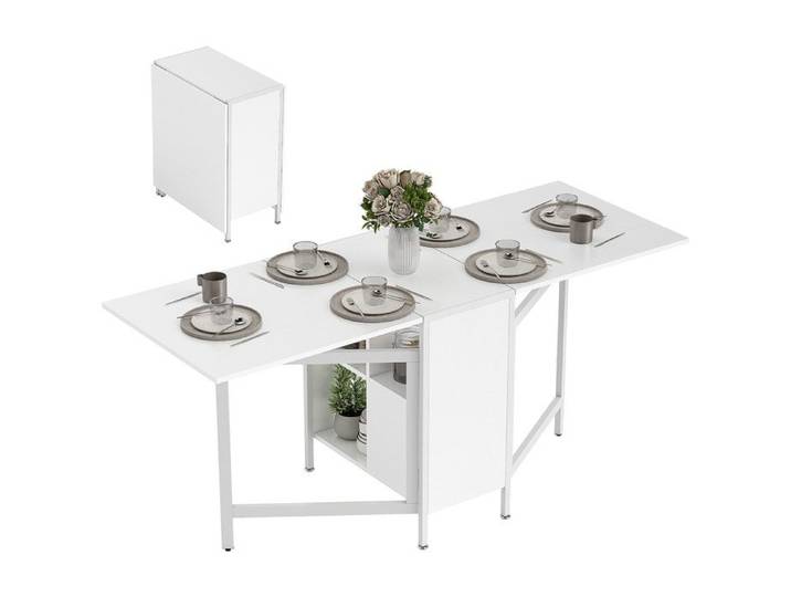 Mesa Plegable Table de salle à manger avec ailes rabattables et 4 compartiments 169x60x75 cm Blanc