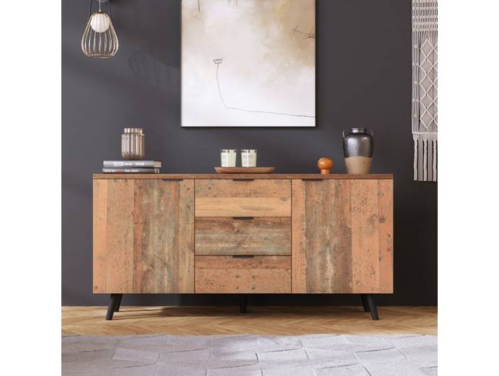 Buffet TV avec 3 tiroirs et étagères réglables 140 x 35 x 70 cm Antique brown Maisentiel