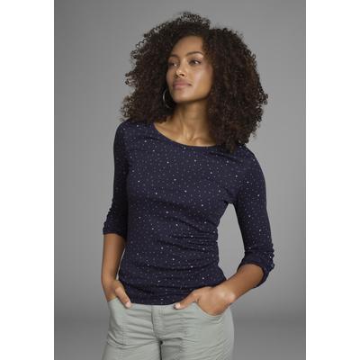 Langarmshirt KANGAROOS, Damen, Gr. 36/38, blau (marine, gemustert), Rippware, Obermaterial: 100% Baumwolle, bedruckt, unifarben, sehr figurbetont hüftbedeckend, Rundhals, krempelbar, Shirts Langarmshirt, krempelbare Ärmel, sehr figurbetont, aus...