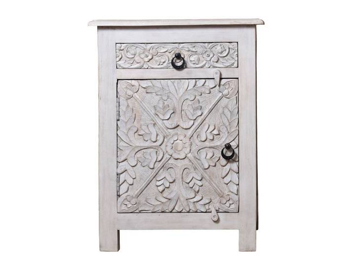 Marrakesch Orient & Mediterran Interior Nachttisch Nachttisch Hashmia im Vintage-Stil aus Mangoholz gefertigt, Weiß 70 cm (1-St), Handarbeitc