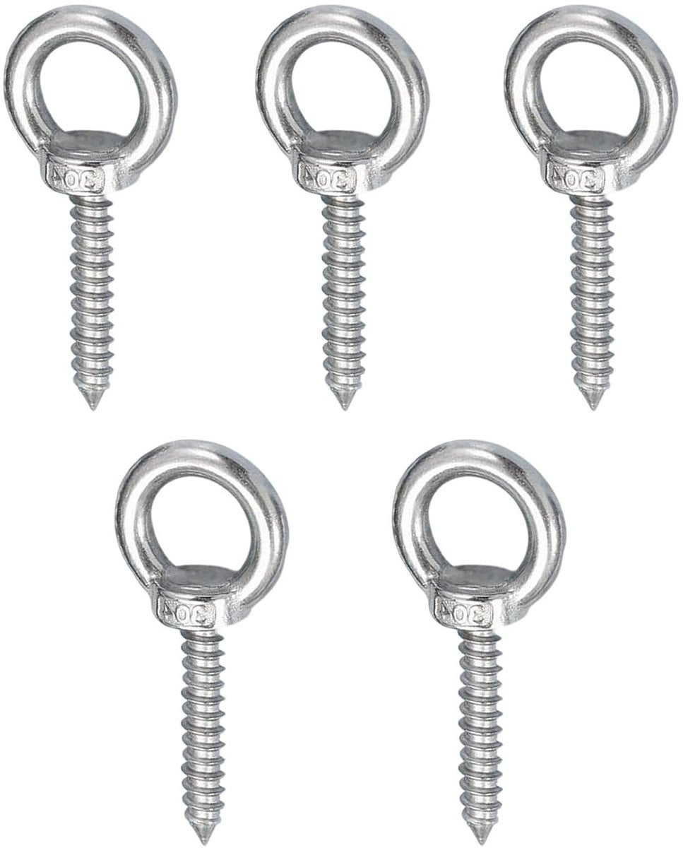 5 Stuks Roestvrijstalen Oogbouten M8 x 20 mm Zelftappende Ooghaken voor Houten Ophangbevestigingen, Hangmat en Schommelstoel