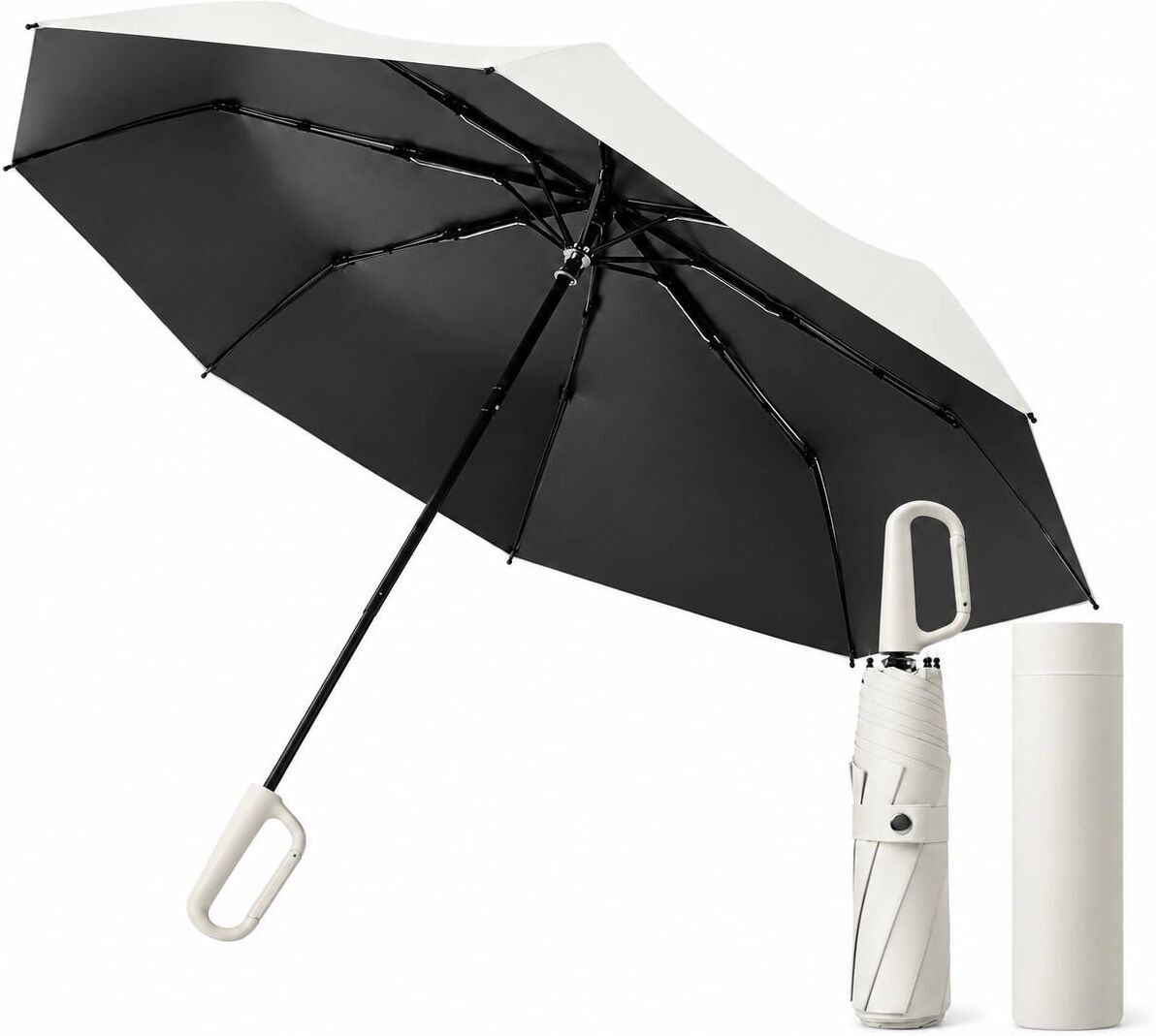INF Parapluie Automatique avec Clip - Parapluie de Voyage Pliable Blanc