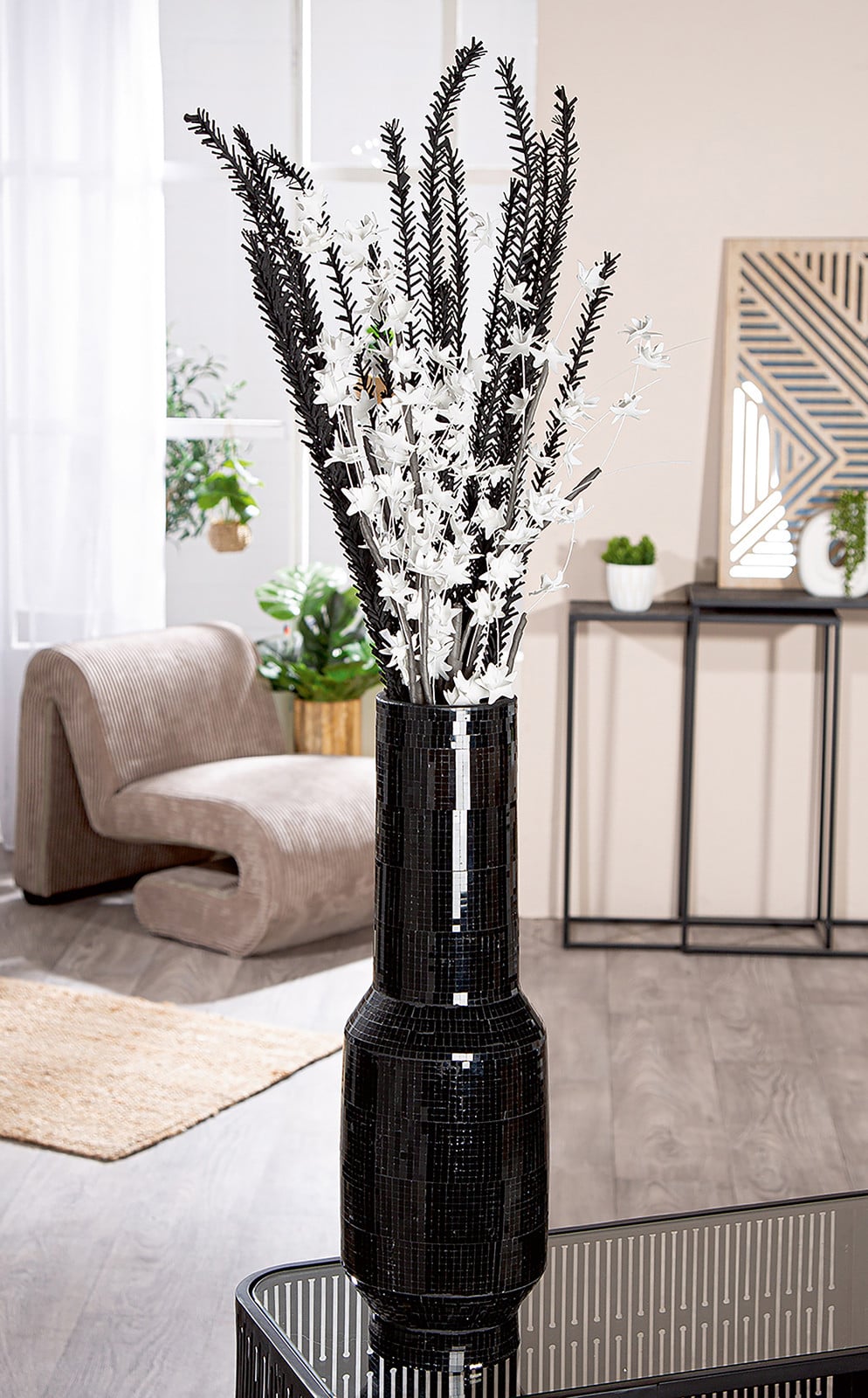 home24 Vloervaas Black Disco zwart, keramiek, Ø 16 cm
