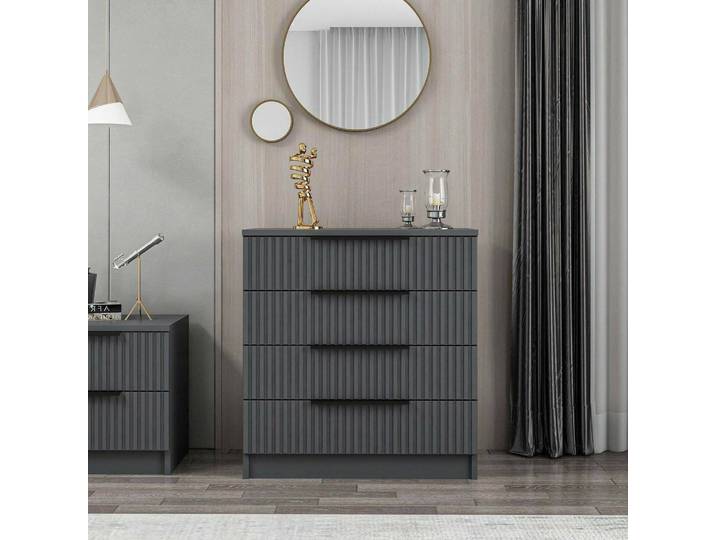 Vicente - Commode\, 72x42x77h cm Noir Anthracite\, 7 Tiroirs