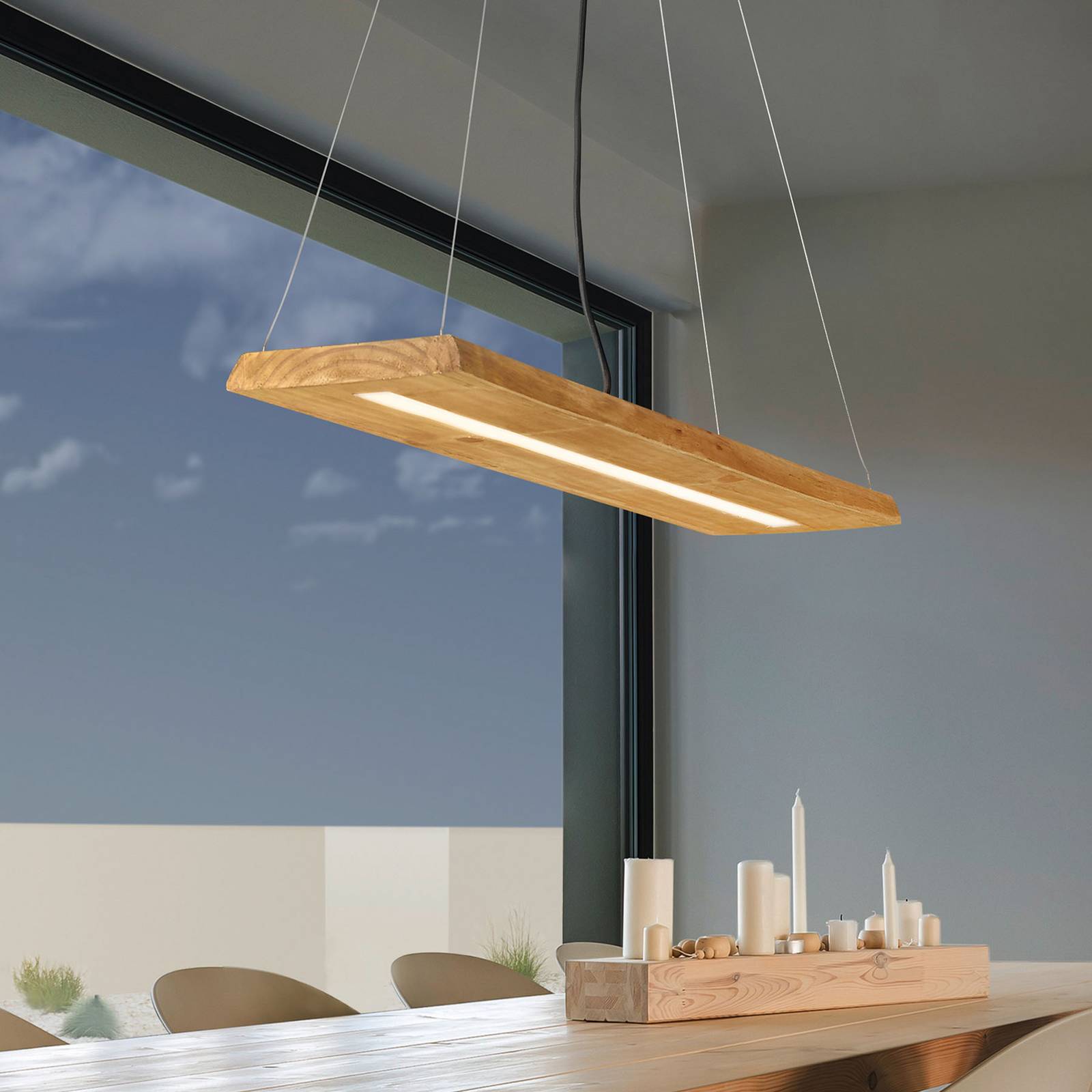 Trio Lighting Wooden Pendant Light Brad, dimmable, Light wood, Living / Dining Room, Wood, Modern, Ceiling Light