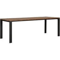 Esstisch Tracks aus recyceltem Teakholz, modern massiv, natur, 225 cm, Metallgestell schwarz